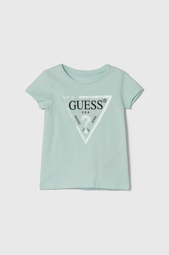 Guess t-shirt bawełniany nadruk turkusowy K73I56.K8HM0.PPYH