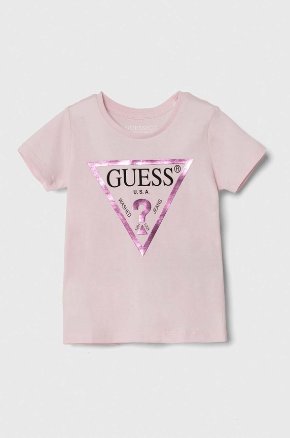 Dětské bavlněné tričko Guess kulatý růžová K73I56.K8HM0.9BYH