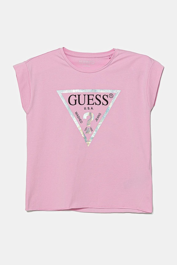 Guess t-shirt dziecięcy z elastanem różowy J81I15.J1311.PPYA