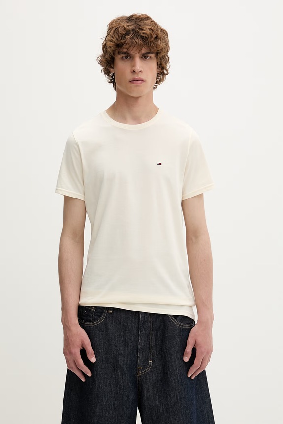 Tommy Jeans tričko pánske bavlnené béžová DM0DM04411
