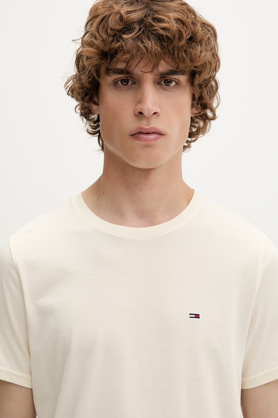 Tommy Jeans tričko pánske bavlnené béžová DM0DM04411