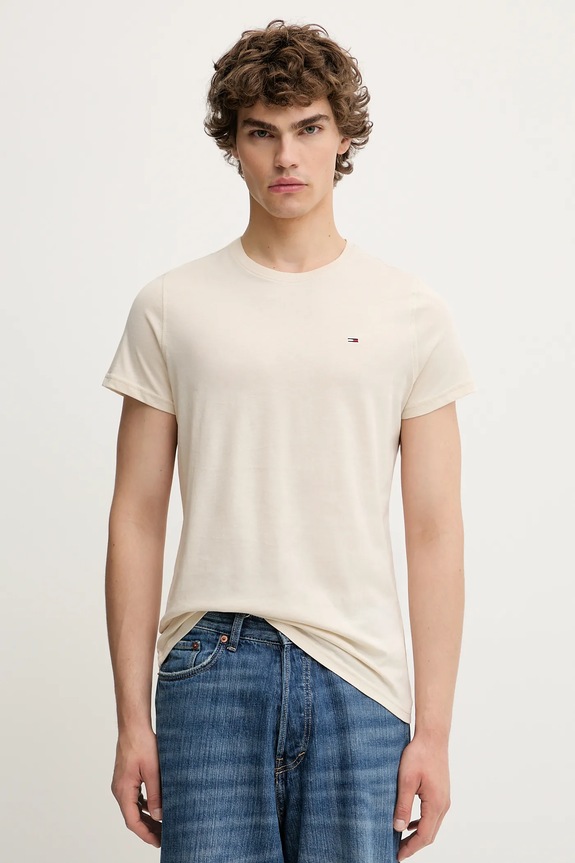 Tommy Jeans t-shirt Ανδρικό βαμβακερό κανονικό μπεζ DM0DM04411