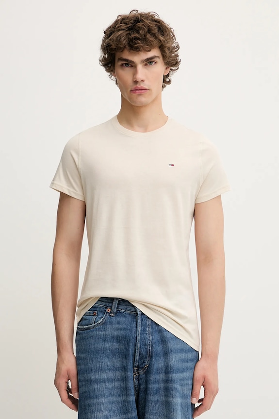 Tommy Jeans t-shirt Ανδρικό βαμβακερό κανονικό μπεζ DM0DM04411