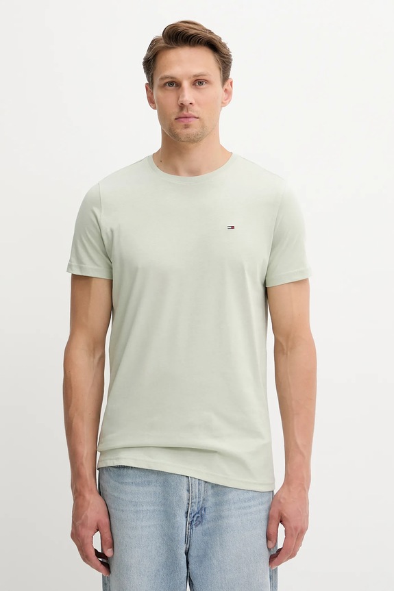 Tommy Jeans t-shirt męski bawełniany bawełna zielony DM0DM04411