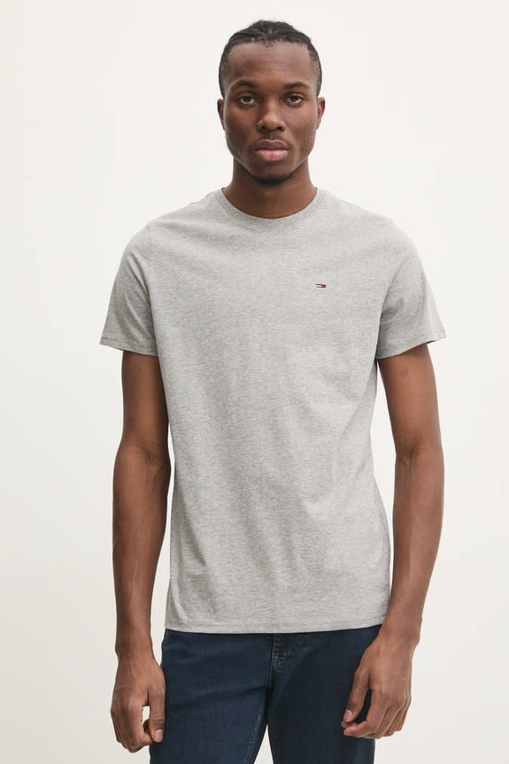 Tommy Jeans t-shirt férfi pamut sima szürke DM0DM04411