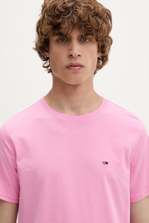 Tommy Jeans tričko pánske bavlnené ružová DM0DM04411