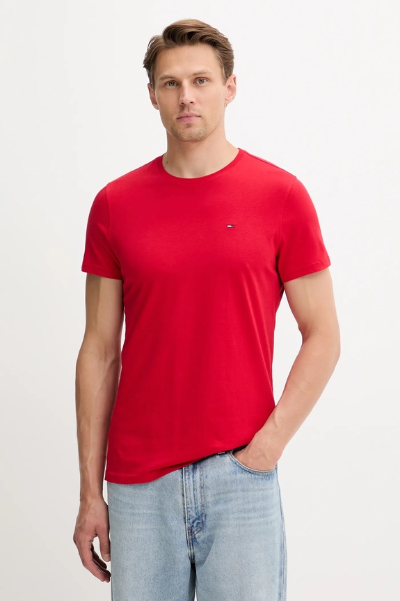 Tommy Jeans t-shirt męski bawełniany bawełna czerwony DM0DM04411