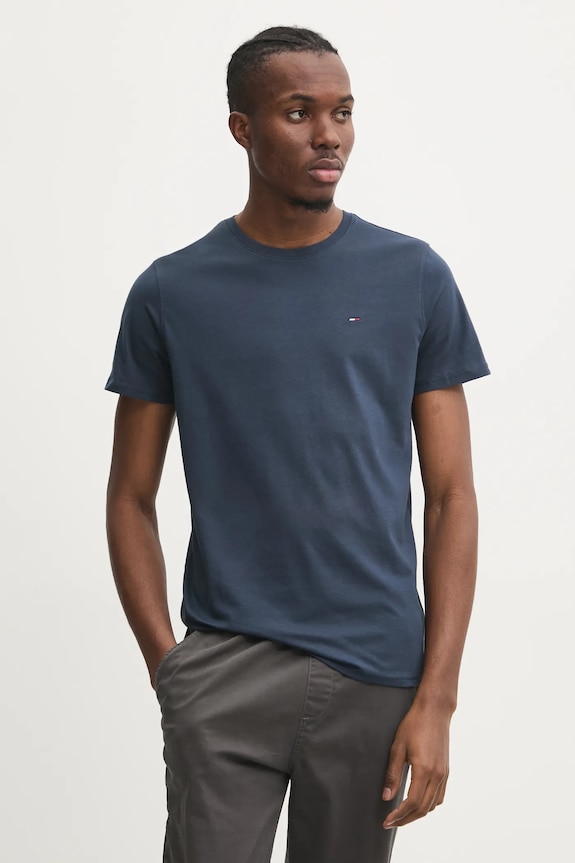 Tommy Jeans T-shirt ανδρικό βαμβακερό κανονικό σκούρο μπλε DM0DM04411