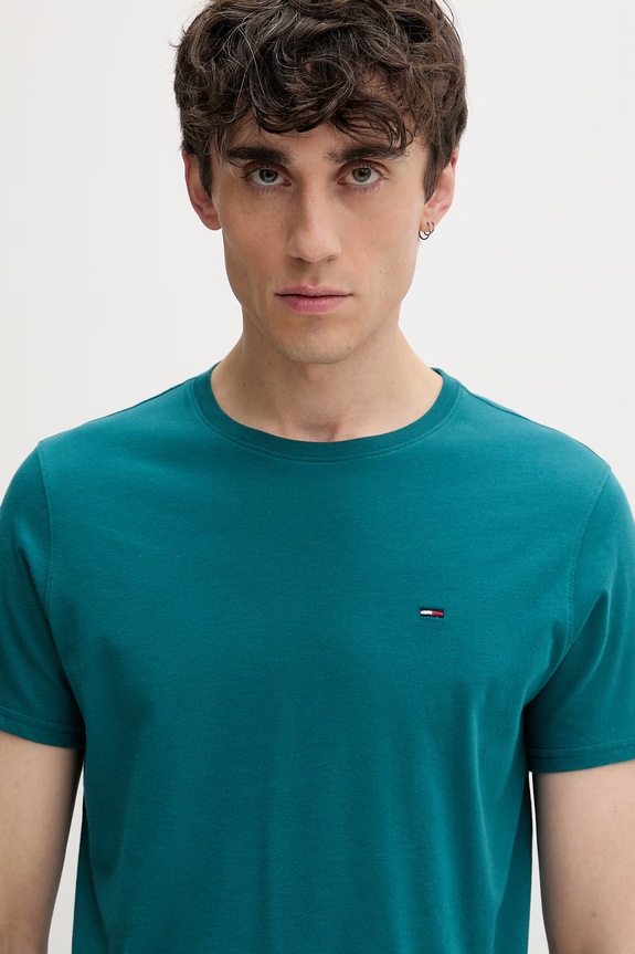 Tommy Jeans T-shirt ανδρικό βαμβακερό τιρκουάζ DM0DM04411