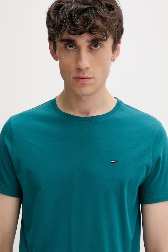 Tommy Jeans T-shirt ανδρικό βαμβακερό τιρκουάζ DM0DM04411