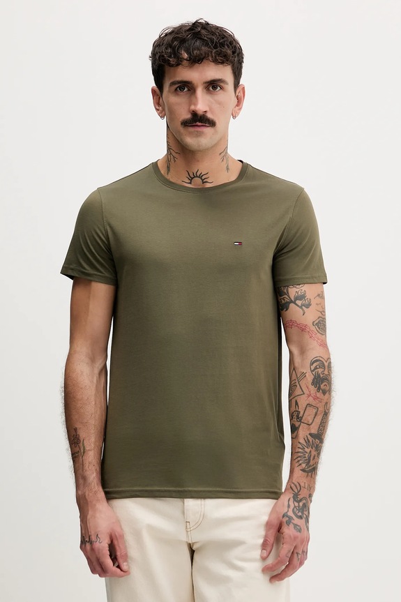 Tommy Jeans férfi pamut t-shirt zöld DM0DM04411
