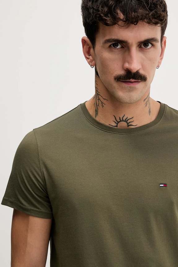 Tommy Jeans férfi pamut t-shirt zöld DM0DM04411