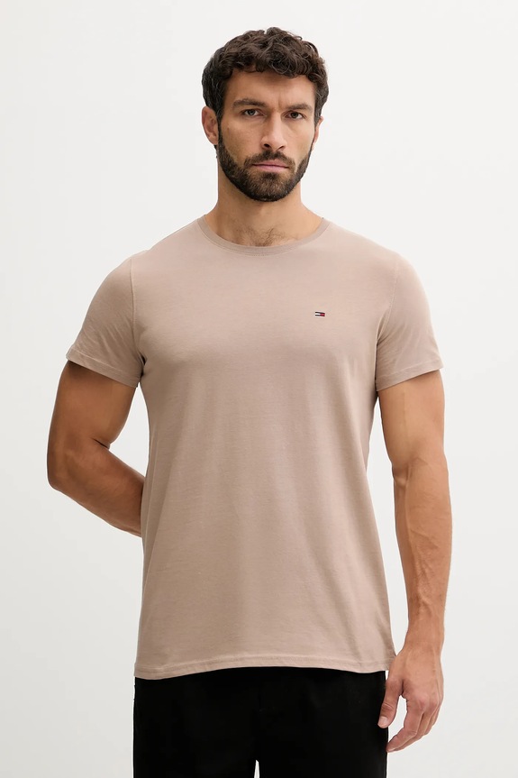 Tommy Jeans t-shirt męski bawełniany bawełna beżowy DM0DM04411