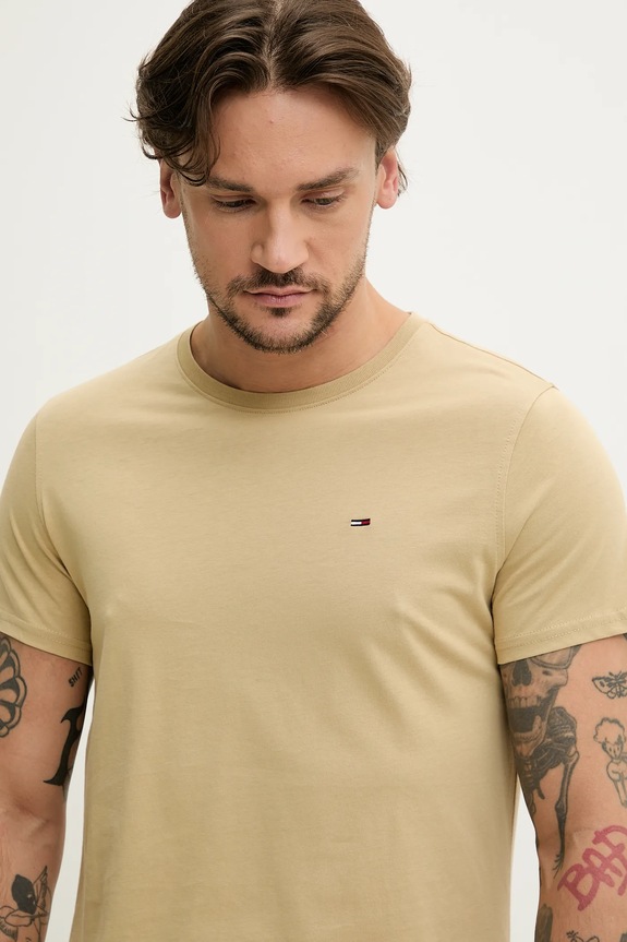 Îmbrăcăminte Tommy Jeans tricou bărbătesc din bumbac DM0DM04411 bej