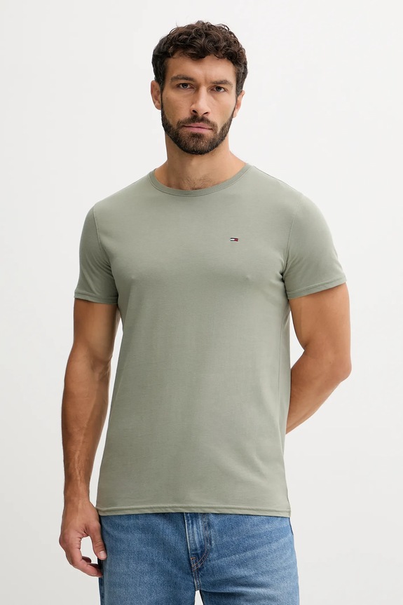 Tommy Jeans t-shirt męski bawełniany bawełna zielony DM0DM04411