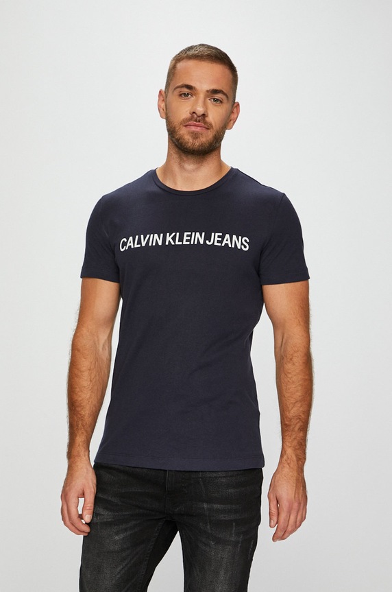 Calvin Klein Jeans - Pánske tričko potlač tmavomodrá J30J307855