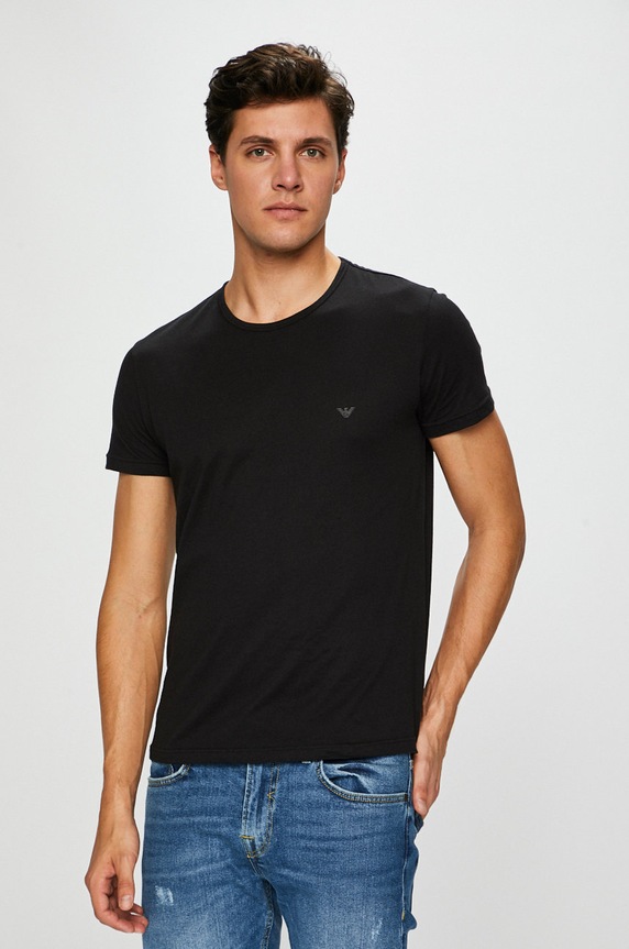 Emporio Armani - Pánske tričko jednofarebný čierna 111647