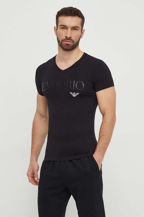 Emporio Armani Underwear póló otthoni viseletre nyomtatásos fekete 110810