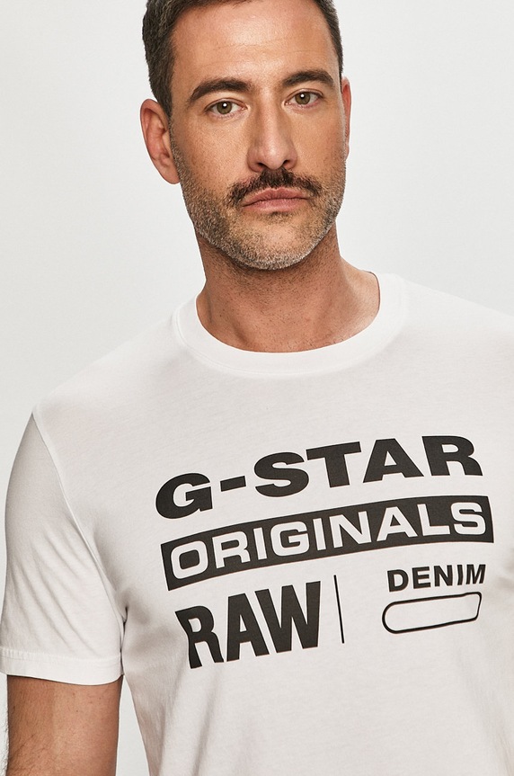 G-Star - T-shirt D14143.336.110 nadruk biały D14143.336.110