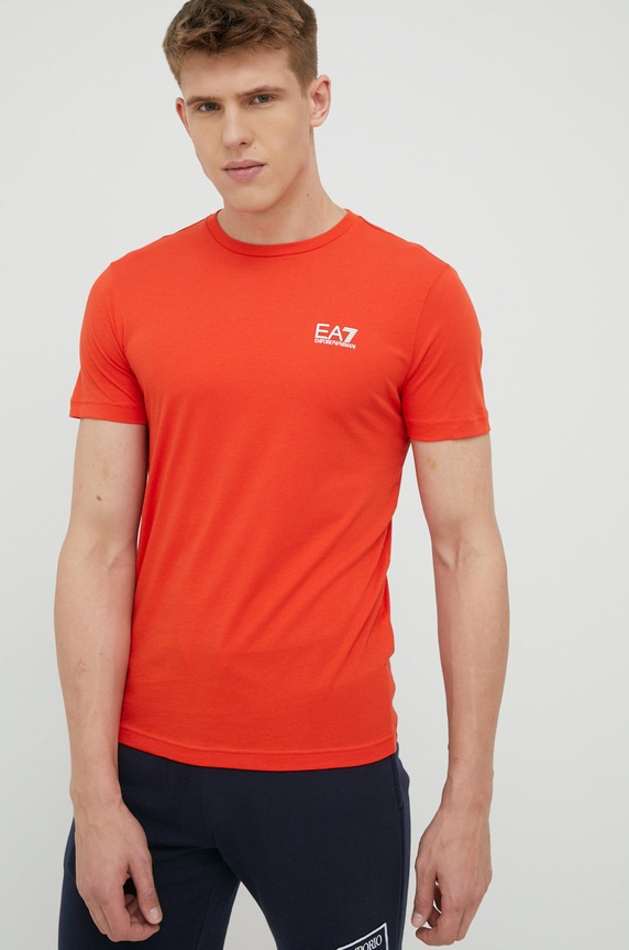 Bavlnené tričko EA7 Emporio Armani nášivka oranžová 8NPT51.PJM9Z