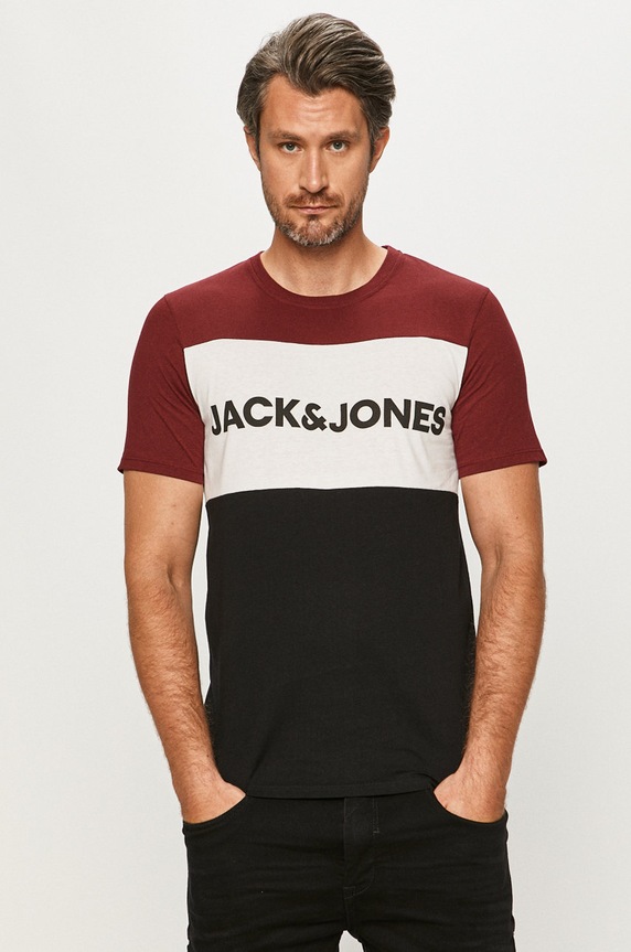 Jack & Jones - T-shirt nadruk bordowy 12173968