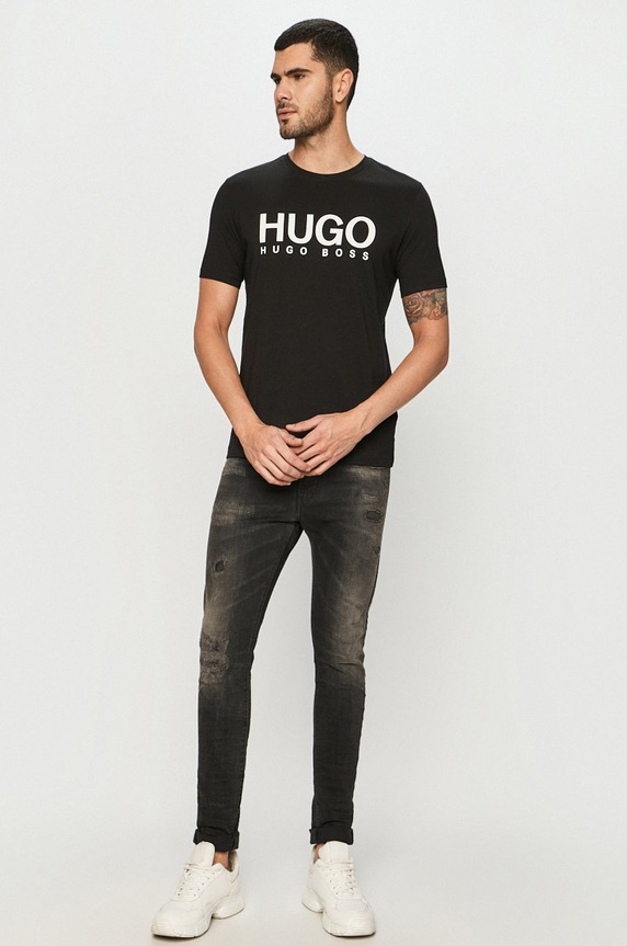 HUGO t-shirt 50387414.NOS nadruk czarny 50387414.NOS