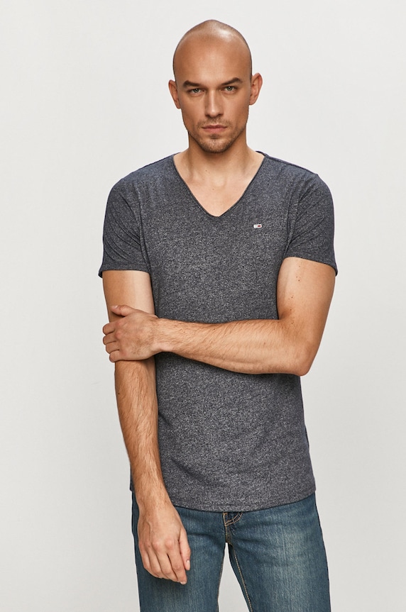 Tričko Tommy Jeans melanž modrá DM0DM09587
