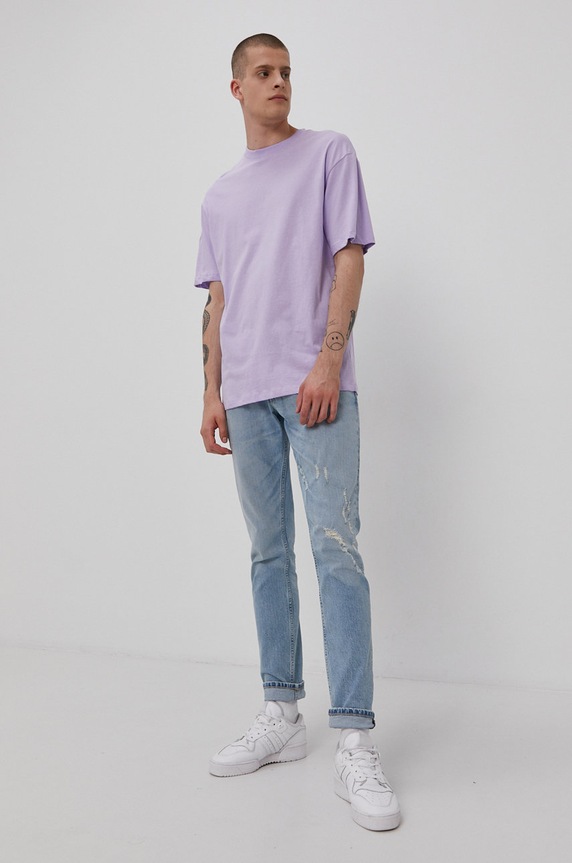 Bavlnené tričko Jack & Jones jednofarebný fialová 12185628