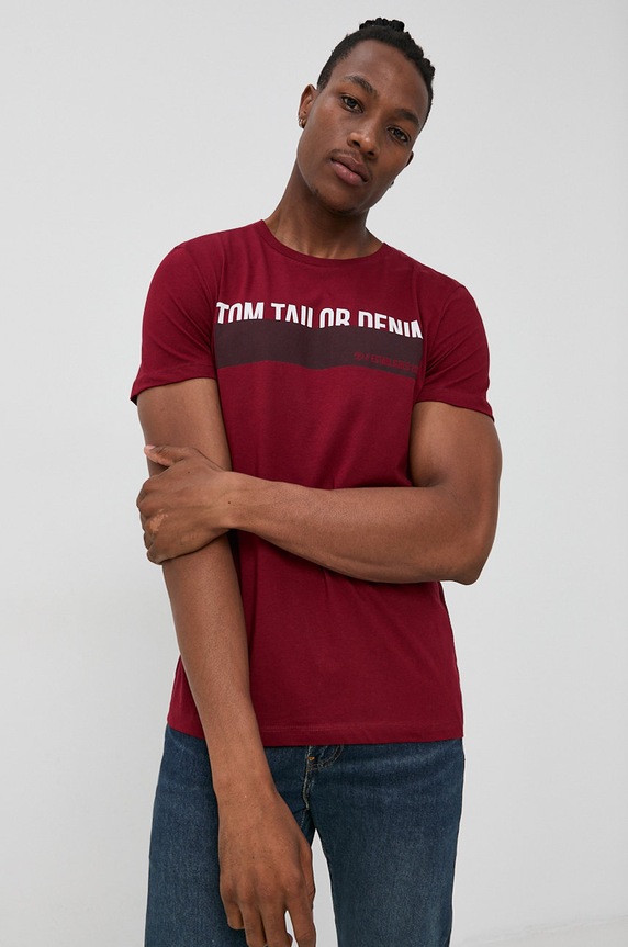 Tom Tailor T-shirt bawełniany nadruk czerwony 1016303.25652