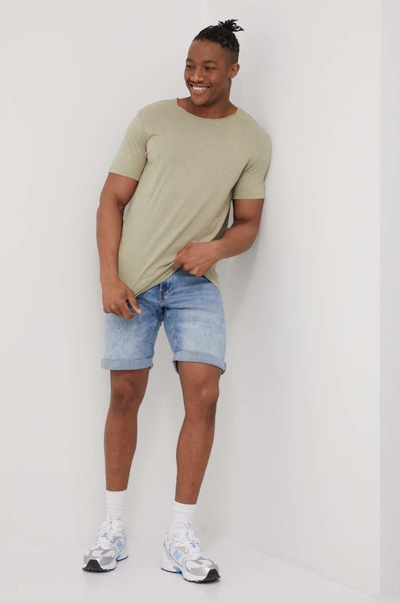 Jack & Jones t-shirt bawełniany regular zielony 12182498.Tea