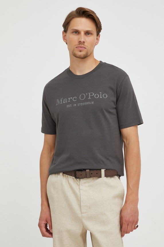 Bavlnené tričko Marc O'Polo potlač sivá 5000009406