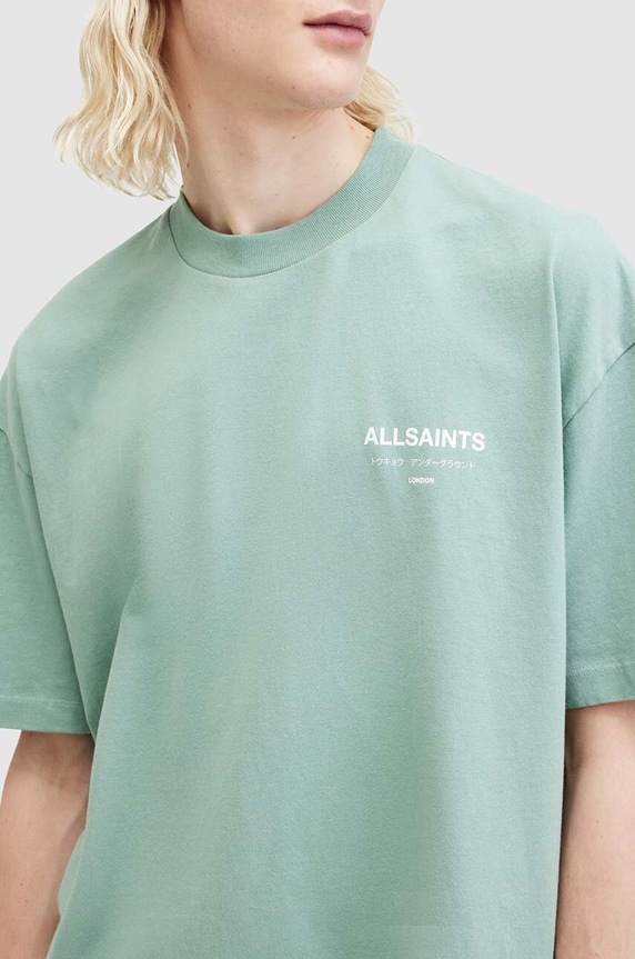 AllSaints t-shirt bawełniany UNDERGROUND SS CREW MG386W zielony SS24