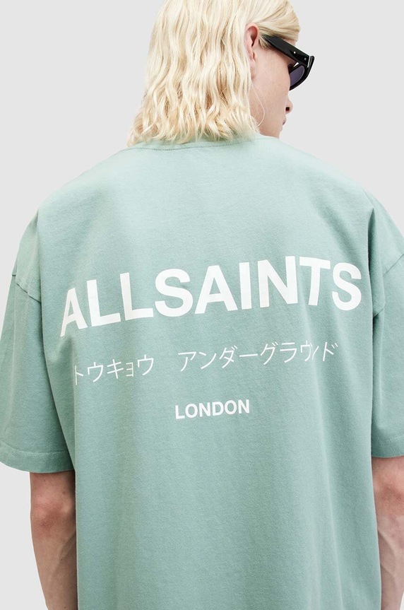 Odzież AllSaints t-shirt bawełniany UNDERGROUND SS CREW MG386W zielony
