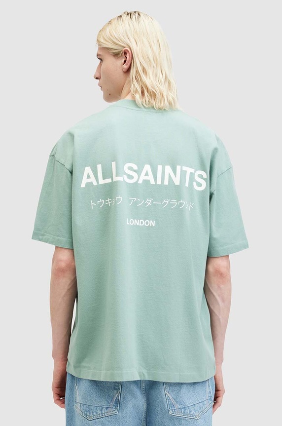 AllSaints t-shirt bawełniany UNDERGROUND SS CREW zielony MG386W