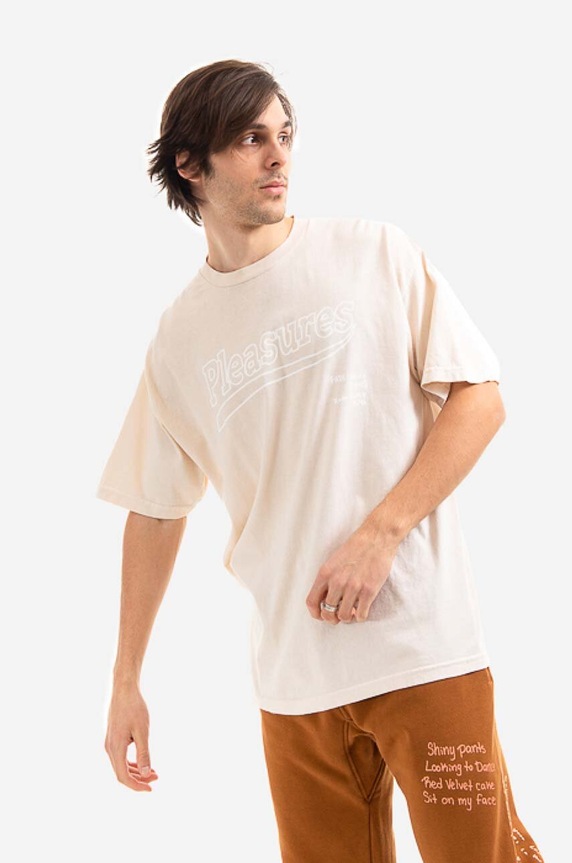 PLEASURES cotton T-shirt cotton beige P21W040