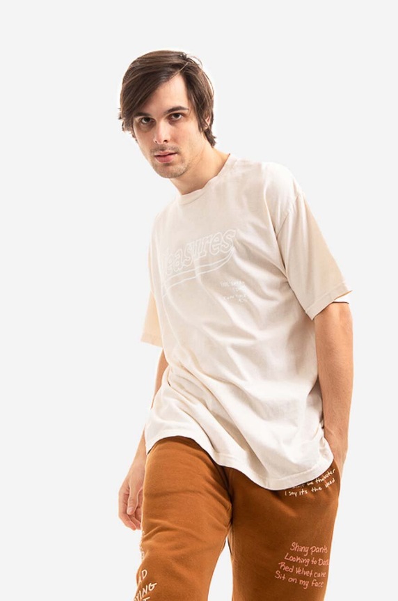 PLEASURES cotton T-shirt P21W040 beige