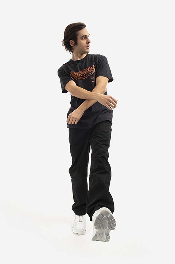 PLEASURES cotton T-shirt P21W040 black AA00