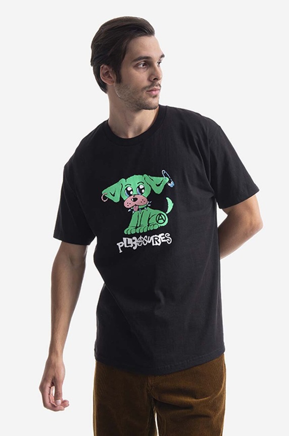 PLEASURES cotton T-shirt Ruff cotton black P21F041
