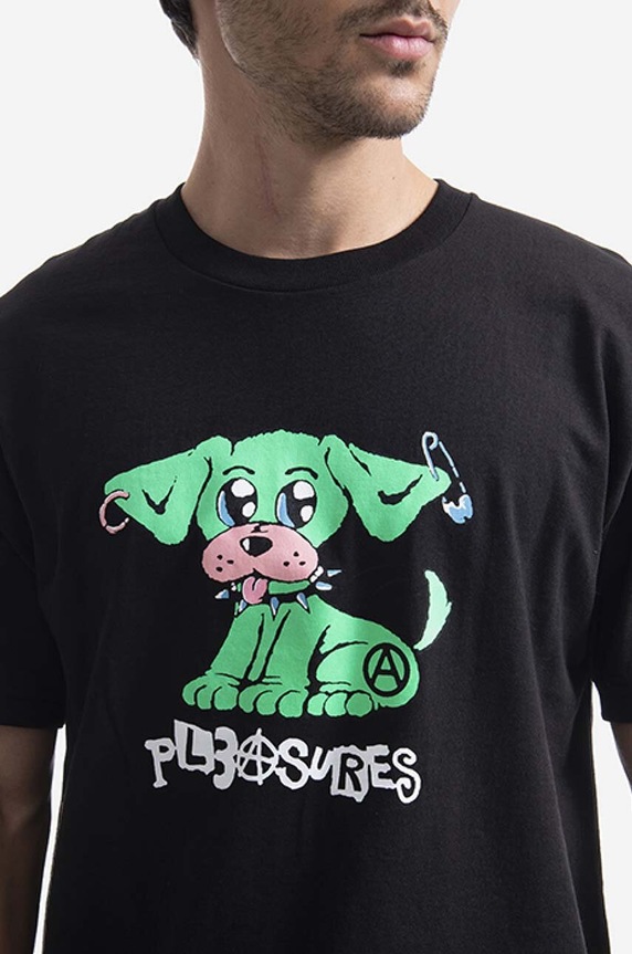 PLEASURES cotton T-shirt Ruff black P21F041