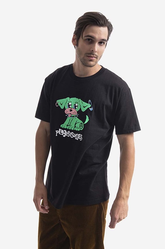 PLEASURES cotton T-shirt Ruff P21F041 black