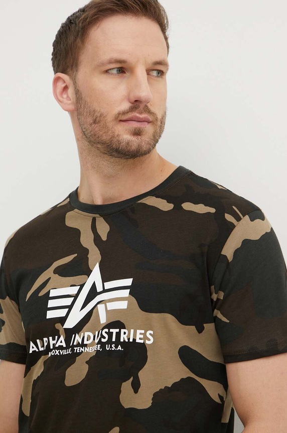 Alpha Industries t-shirt bawełniany Basic T-Shirt Camo zielony 100501C.408