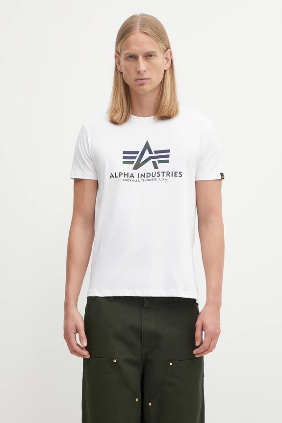 Bavlněné tričko Alpha Industries Rainbow Reflective regular bílá 100501RR.09