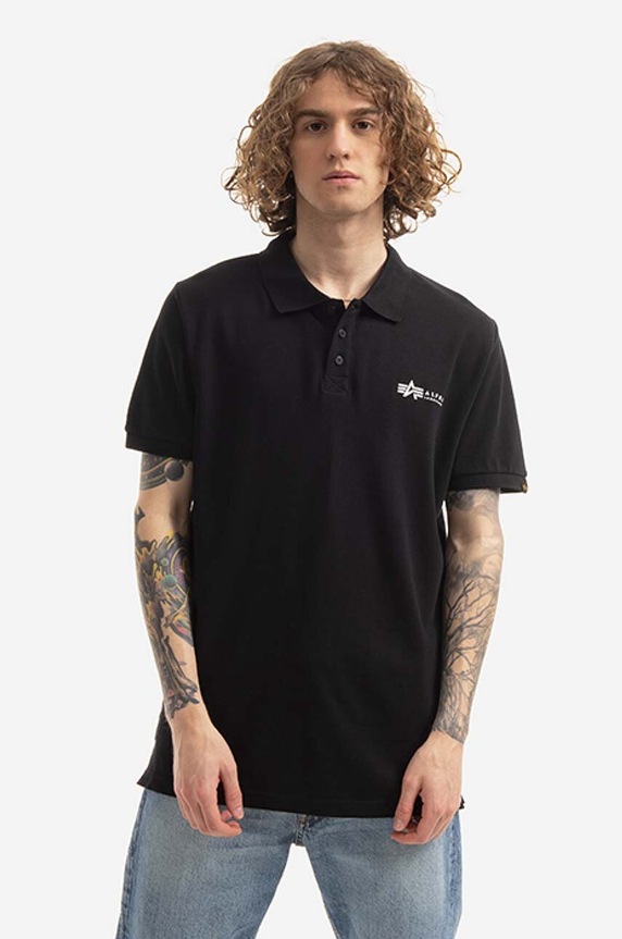 Alpha Industries polo bawełniane Basic nadruk czarny 106600.03