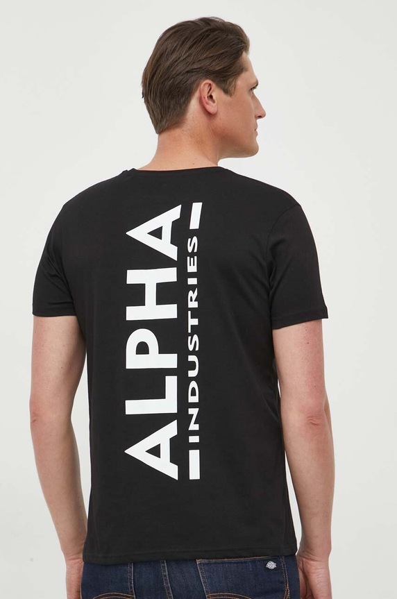 Βαμβακερό μπλουζάκι Alpha Industries Koszulka Alpha Industries Backprint T 128507 03 μαύρο 128507.