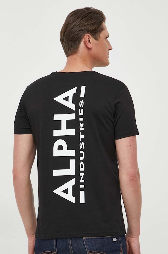 Βαμβακερό μπλουζάκι Alpha Industries Koszulka Alpha Industries Backprint T 128507 03 μαύρο 128507.