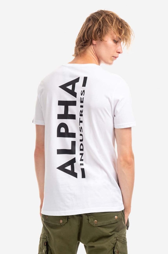 Alpha Industries tricou din bumbac Koszulka Alpha Industries Backprint T 128507 09 print alb 128507.09
