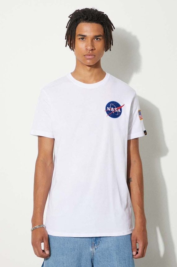 Alpha Industries cotton t-shirt Space Shuttle T applique white 176507.09