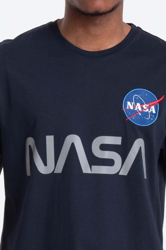 Alpha Industries t-shirt bawełniany NASA Reflective T granatowy 178501.07