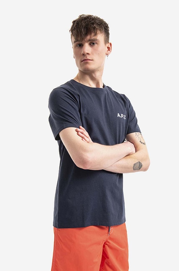 A.P.C. t-shirt bawełniany Mike nadruk granatowy COETL.H26053