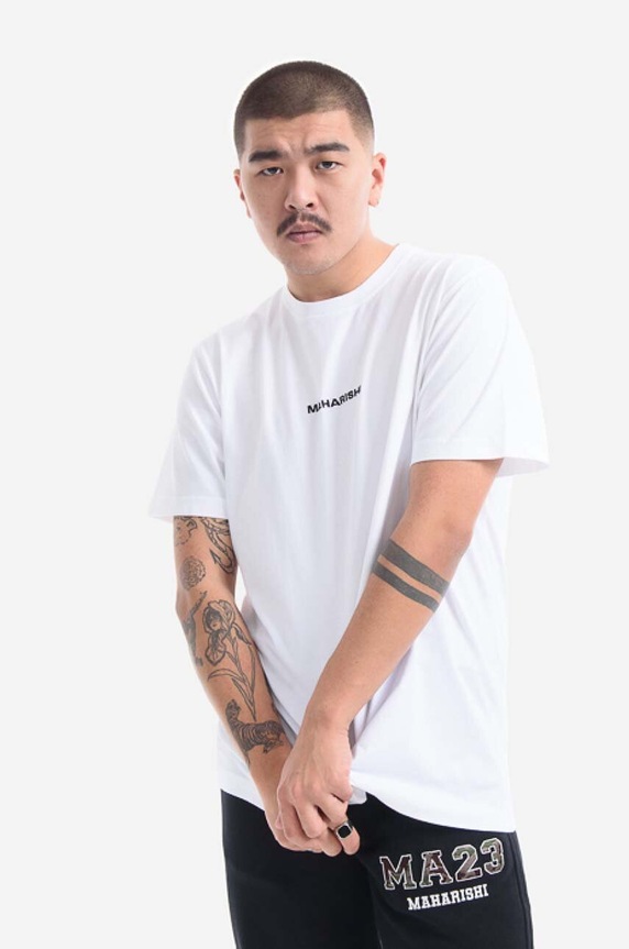 Maharishi cotton T-shirt Miltype Embroider T-shirt 9161.WHITE white